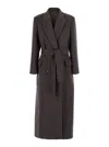 Brunello Cucinelli Belted Waist Coat With Notched Lapels In Gray