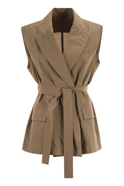 Brunello Cucinelli Cappuccino Cotton Blend Vest In Brown