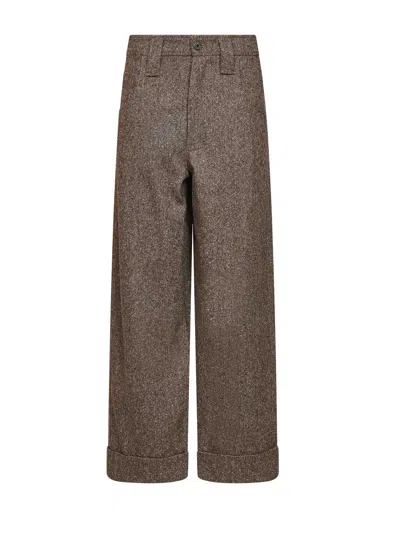 Brunello Cucinelli Cappuccino Donegal Baggy Trousers With Monili In Brown