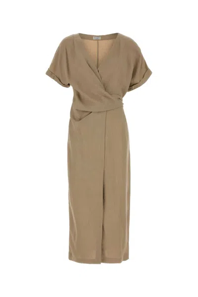 Brunello Cucinelli Cappuccino T-shirt Dress In Brown