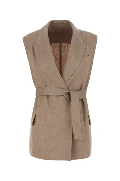 Brunello Cucinelli Cappuccino Linen Blend Vest In Neutral