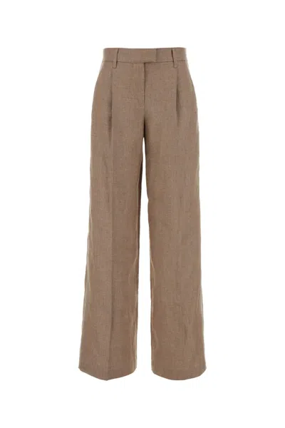 Brunello Cucinelli Cappuccino Linen-blend Wide-leg Pants In Beige O Tan