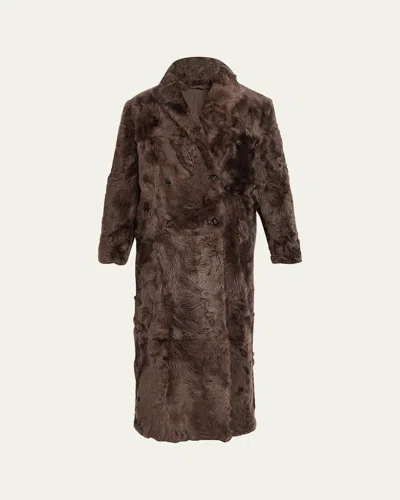 Brunello Cucinelli Capretta Double-breasted Shearling Coat In Multi