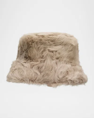 Brunello Cucinelli Capretta Fur Bucket Hat In Neutral