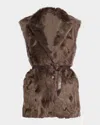 Brunello Cucinelli Capretta Lamb Shearling Belted Vest In Brown