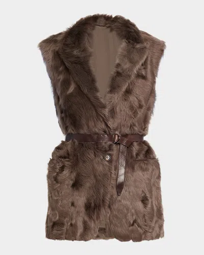 Brunello Cucinelli Capretta Lamb Shearling Belted Vest In Multi