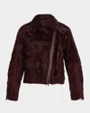 Brunello Cucinelli Capretta Sheep Shearling Moto Jacket In Brown
