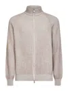 Brunello Cucinelli Capsule Beige Cashmere Mouliné Knit Zip-up Cardigan In Neutral