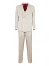 Brunello Cucinelli Capsule Beige Silk Wide Chalk Stripe Twill Suit<br/> In Neutral
