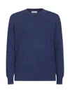 Brunello Cucinelli Capsule Blue Cable Knit Cashmere Crewneck Sweater In Blue