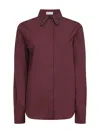 Brunello Cucinelli Capsule Burgundy Stretch Poplin Shiny Collar Shirt In Brown