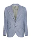 Brunello Cucinelli Capsule Light Blue Flecked Checked Flannel Cavallo Jacket In Blue