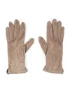 Brunello Cucinelli Capsule New Taupe Suede Gloves With Monili In Brown