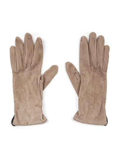 Brunello Cucinelli Capsule New Taupe Suede Gloves With Monili In Brown