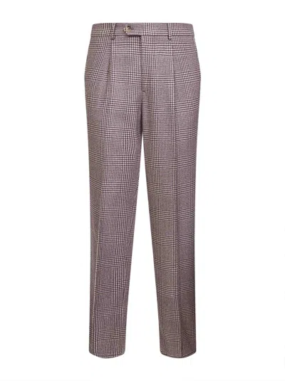 Brunello Cucinelli Capsule Pink Prince Of Wales Leisure-fit Trousers In Pattern