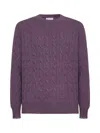 Brunello Cucinelli Capsule Purple Cable Knit Cashmere Crewneck Sweater In Purple