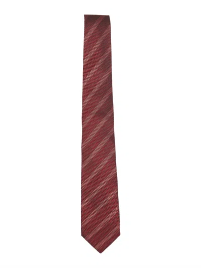 Brunello Cucinelli Capsule Red Striped Texture Silk Tie
