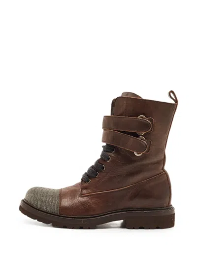 Pre-owned Brunello Cucinelli Cap-toe Combat Boots In Brown