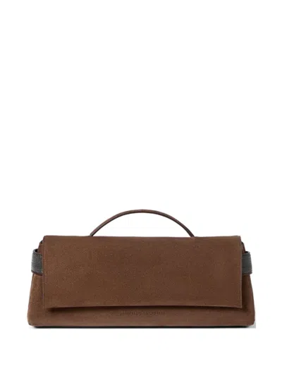 Brunello Cucinelli Caramel  Essence Suede Clutch Featuring A Single Top Handle And In Caramello