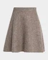 Brunello Cucinelli Carded Wool Herringbone Mini Circle Skirt In Neutral