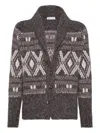 Brunello Cucinelli Wool Cardigan V-neck Geometric Pattern