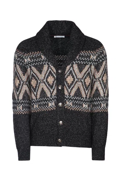 Brunello Cucinelli Wool Shawl Collar Cardigan In Black