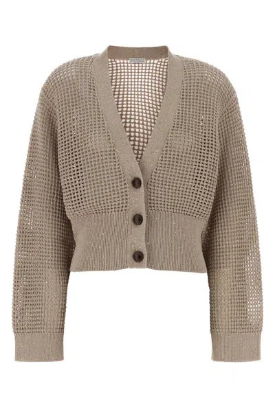 Brunello Cucinelli Cappuccino Cotton Blend Cardigan In Gray