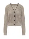Brunello Cucinelli V-neck Contrast-trim Cardigan In Beige