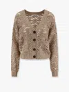 Brunello Cucinelli Perforated Linen And Silk Cardigan With Micro-sequins In Beige