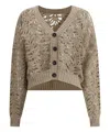 Brunello Cucinelli Perforated Linen And Silk Cardigan With Micro-sequins In Beige