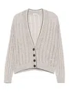 Brunello Cucinelli Plunging V-neck Sweater With Sequin Embellishments In Beige