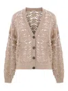 Brunello Cucinelli Linen-blend Foliage Cardigan In Beige