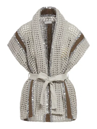 Brunello Cucinelli Cardigan In Beige Multi