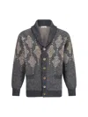 Brunello Cucinelli Geometric Jacquard Pattern In Blu+grigio+cammello