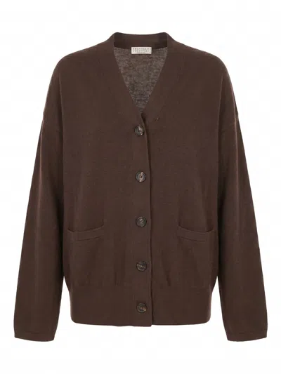 Brunello Cucinelli Button-up Drop-shoulder Cardigan In Brown