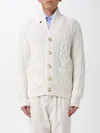 Brunello Cucinelli Cashmere Cardigan With Cable Knit Design In Neutral