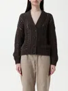 Brunello Cucinelli Brown Cotton Ribbed Net Cardigan In Cocoa