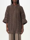 Brunello Cucinelli Knitwear Hooded Open-knit Cardigan Short Sleeves In Cocoa