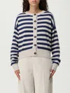 Brunello Cucinelli Shimmering Stripes Ribbed Cardigan In Blue