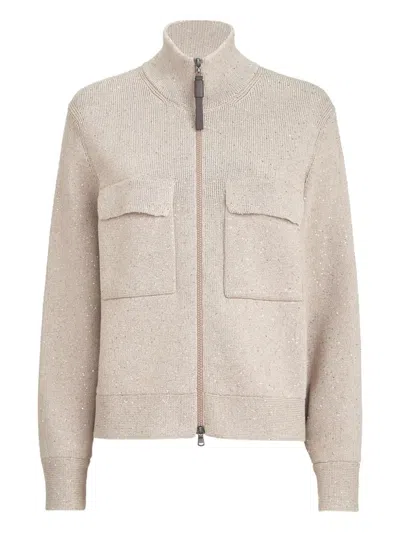 Brunello Cucinelli Cardigan Con Zip M/l In Neutral