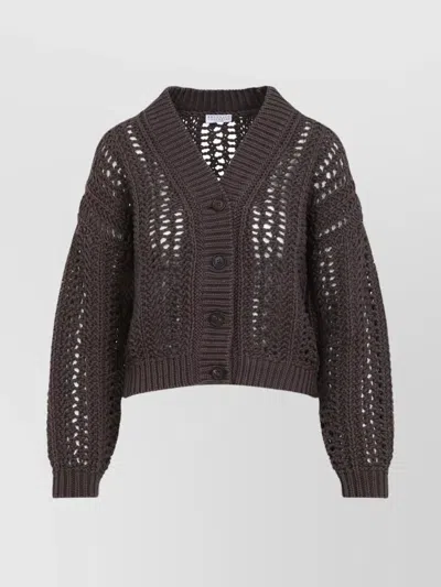 Brunello Cucinelli Cardigan Cotton Balloon Sleeves In Brown