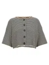 Brunello Cucinelli Dazzling Striped Short Sleeve Cropped Cardigan