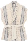 Brunello Cucinelli Open-knit Long Net Cardigan With Paillette Detail In Neutro