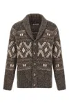 Brunello Cucinelli Wool Cardigan V-neck Geometric Pattern In Brown