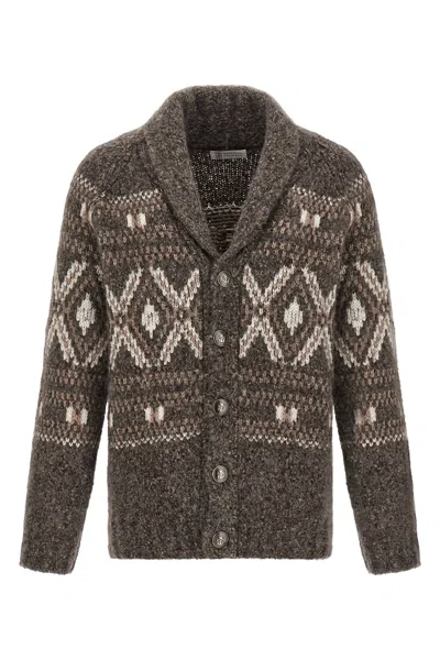 Brunello Cucinelli Geometric Jacquard Cardigan In Brown