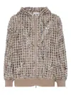 Brunello Cucinelli Pailette Wool-cashmere Net Balloon-sleeve Zip Hoodie In Gray