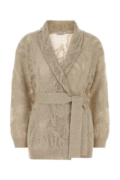 Brunello Cucinelli Beige Crochet Cardigan In Brown