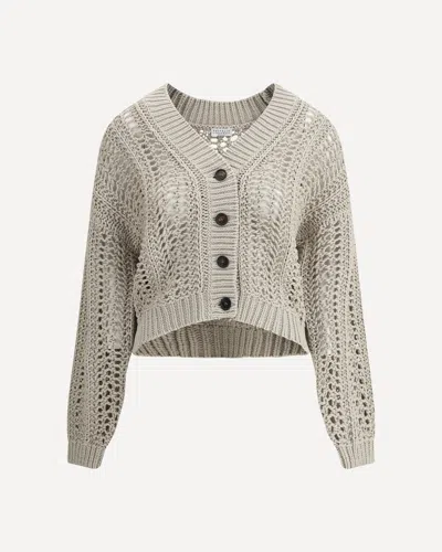 Brunello Cucinelli Cardigan In Perforated Knit In Sand
