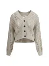 Brunello Cucinelli Women Cardigan In Perforated Knit In Quarzo