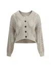 Brunello Cucinelli Cardigan In Perforated Women's Knit In Quarzo